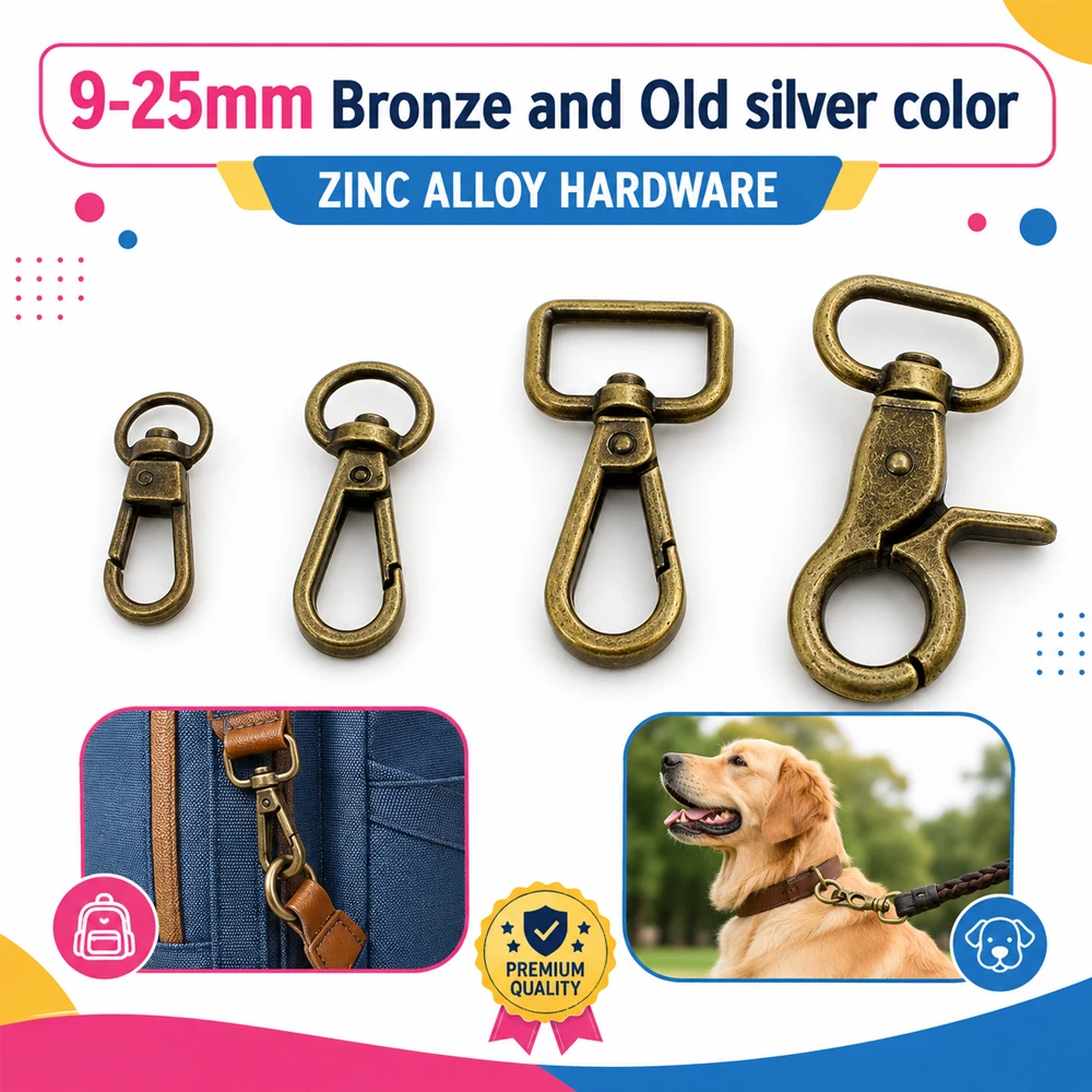 10-50-100pcs 9mm 11mm 19mm 20mm Bronze trigger snap hook handbag purse adjusted swivel clasp hooks hardware accessory strap hook