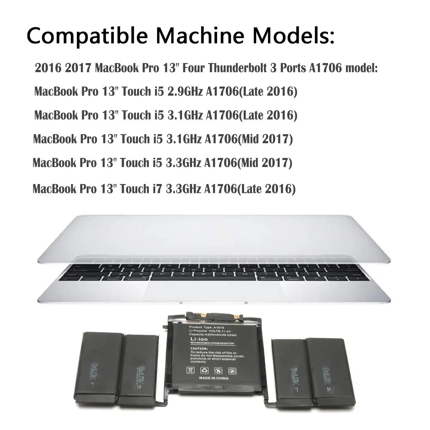 Imagem -02 - Bateria de Substituição para Macbook Pro 13 A1706 Late 2023 Mid 2023 Emc 3071 Emc 3163 Bateria do Portátil A1706 A1819