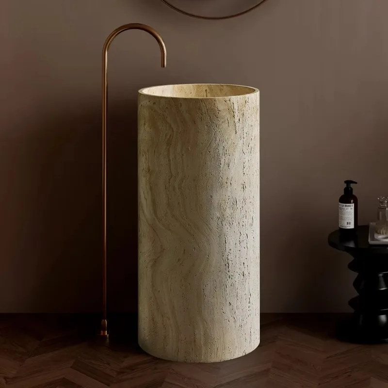 

Style Floor-to-ceiling freestanding bathroom sink Yellow travertine art artificial stone base wash basin