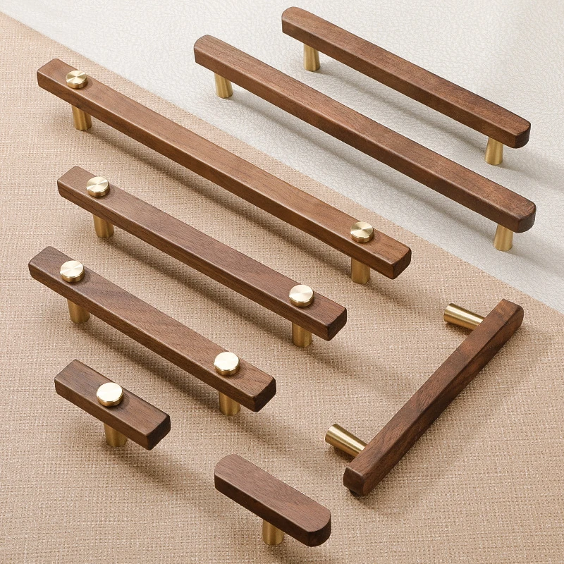 Vintage Walnut Brass Handle Chinese Style Solid Wood Antique Drawer Furniture Cabinet Wardrobe Door Pulls
