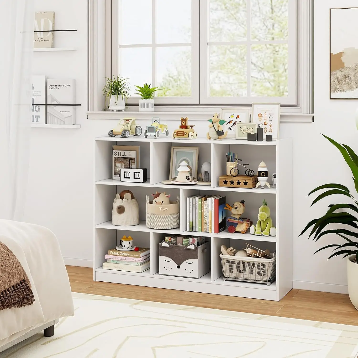 Cubes Bookcase Low Shelf Anti-Toppling Floor Storage Cabinet Wooden Display Horizontal Classroom Office, Customized