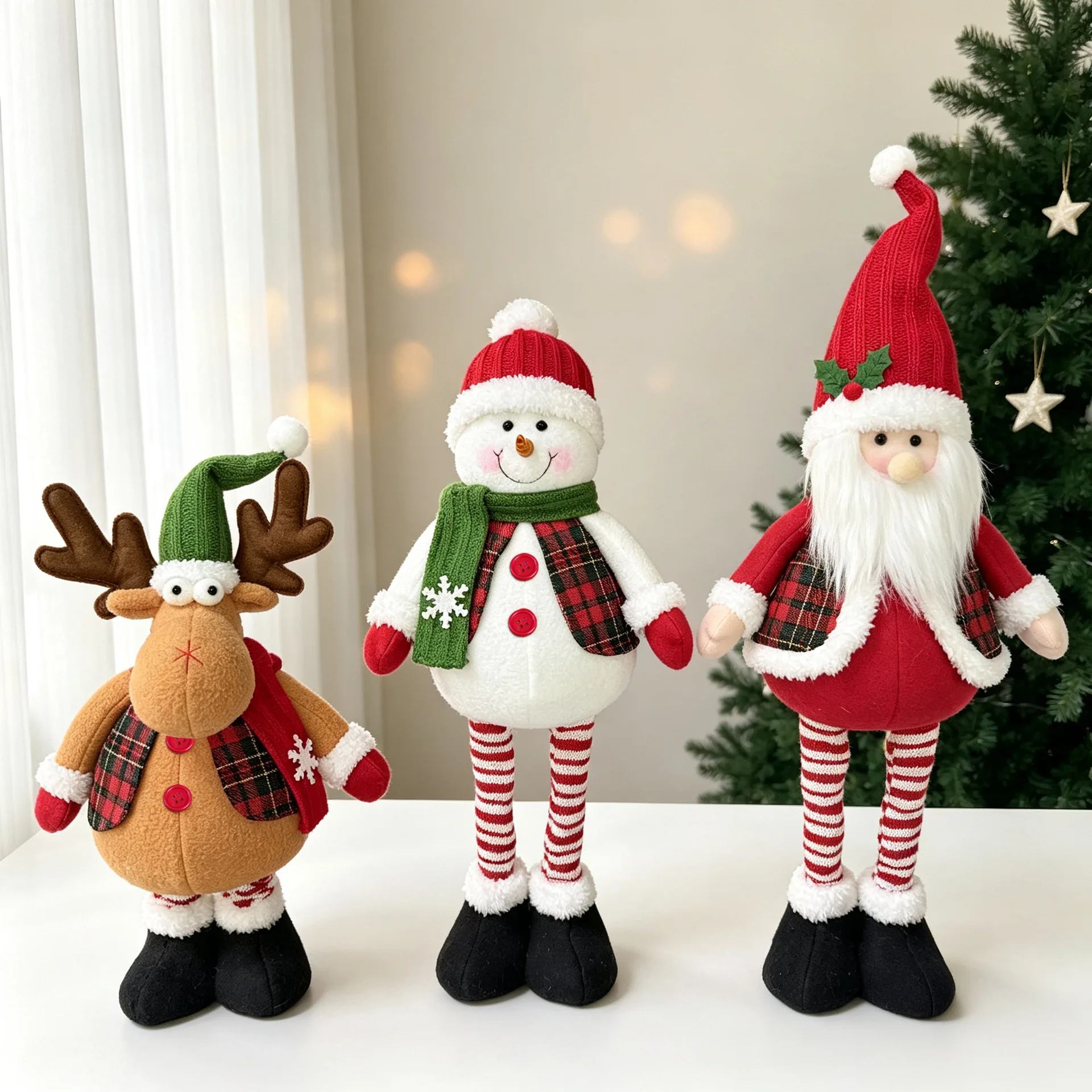 Stretchable Santa Snowman Elk Plush Ornament, Expandable Long Leg Christmas Figurines, Festive Decorations for Home Party