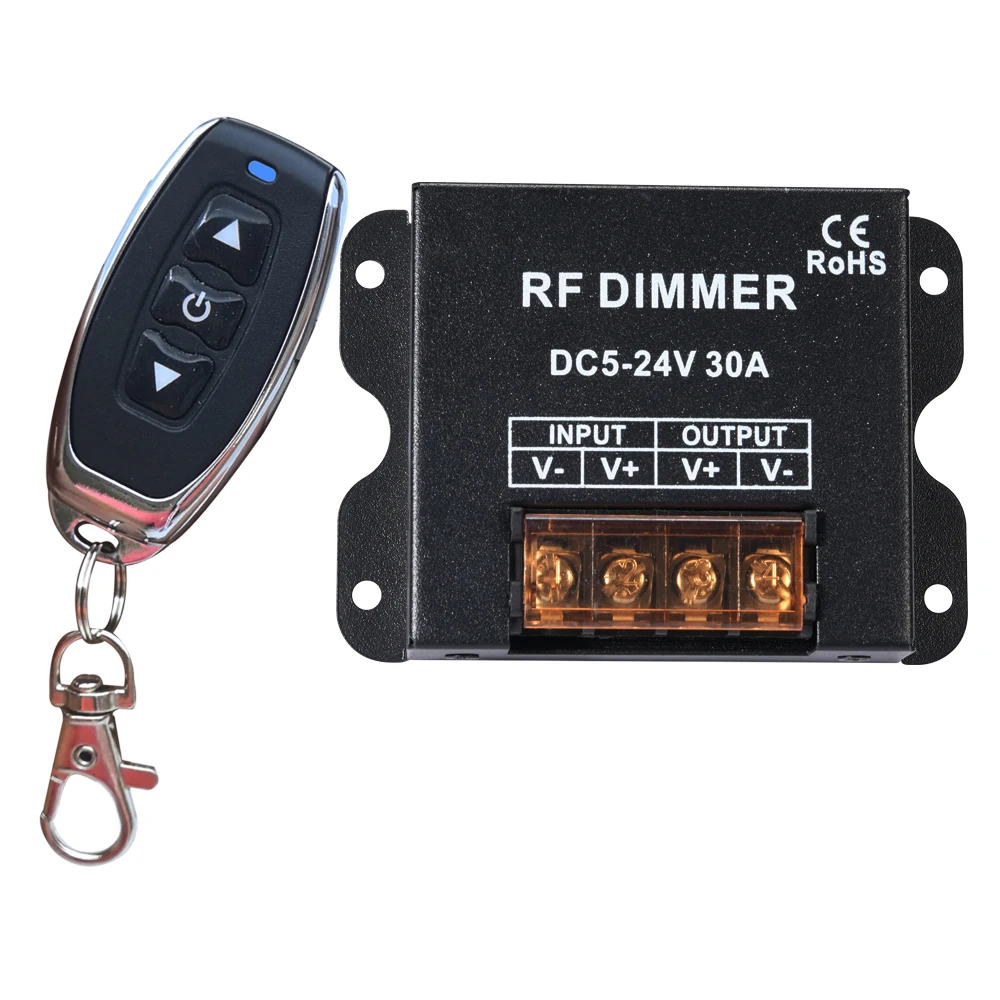 30A LED Dimmer Controller Low Voltage 12-24V with 3 Key RF Wireless Remote Control for LED Single Color Lighting String Strip