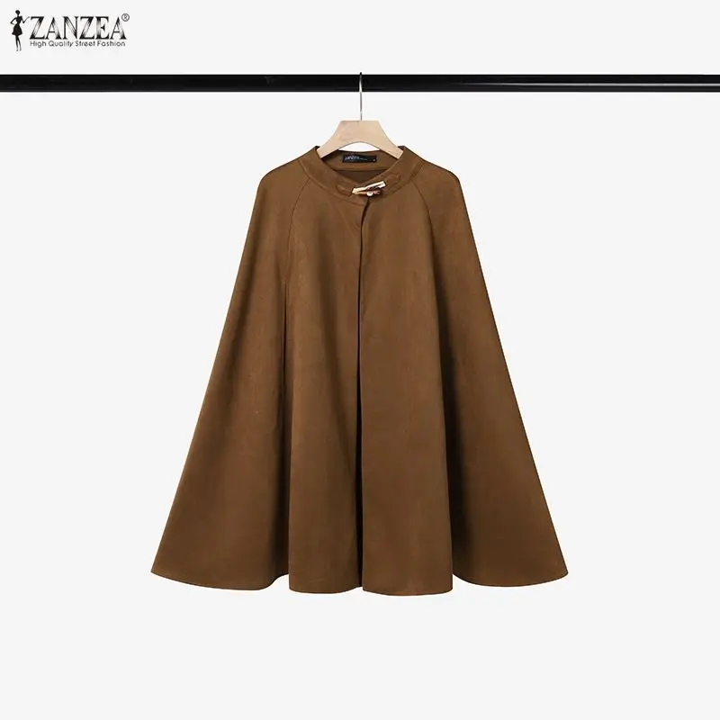 ZANZEA Women Cape Thin Coat Poncho Cloaks A-Line Outerwear Round Neck Slit Sleeve Autumn Tops Blusas Thin Jackets Oversized