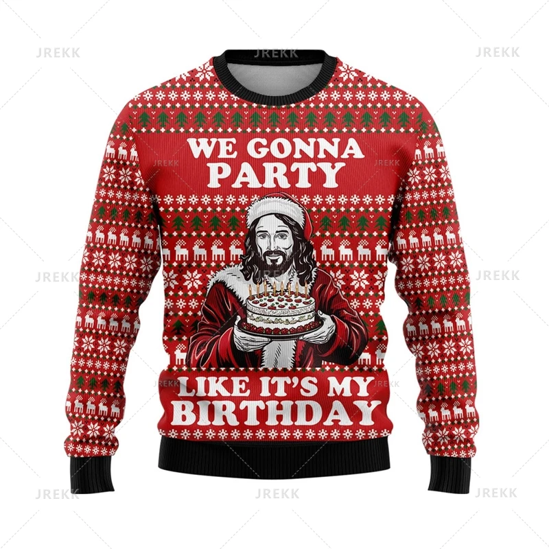 Jesus Ugly Christmas Sweater Christian Mens Christmas Sweater Xmas Winter Holiday Crewneck Sweatshirt Set Santa Claus Sweatshirt