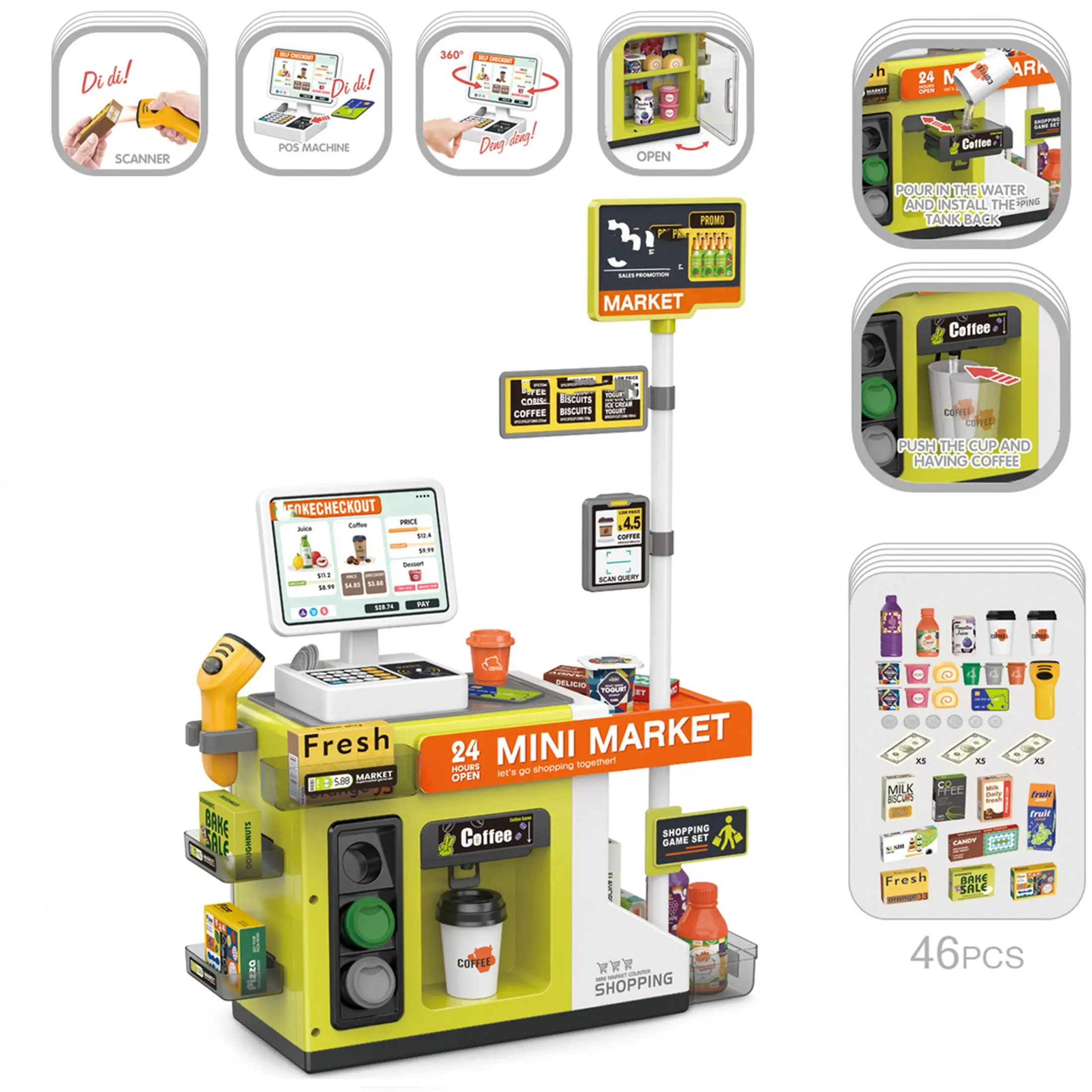 Children's Pretend Play Supermarket Shopping & Café Cash Register Toy
