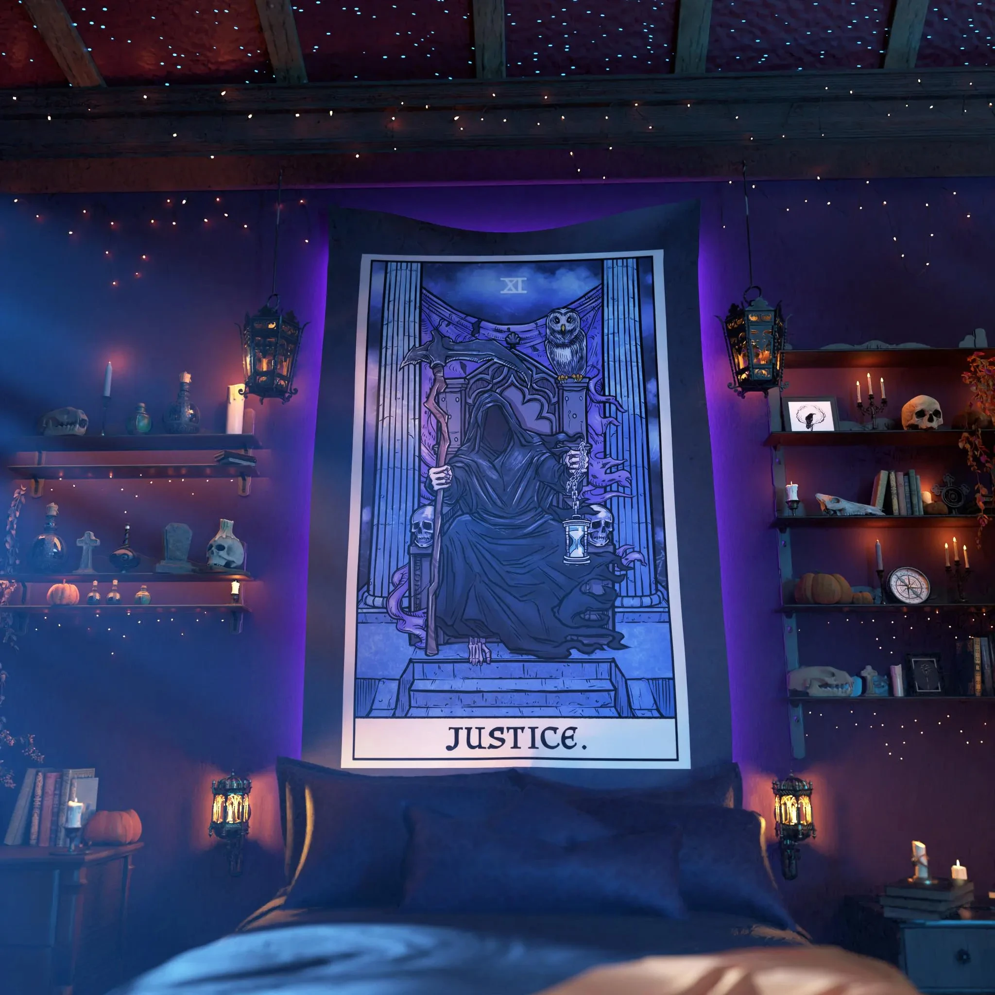 VIKAMA Tarot Card, Justice Tapestry, Dark Gothic Wall Decoration, Living Room, Meditation Room, Mysticism Party Room Decoration