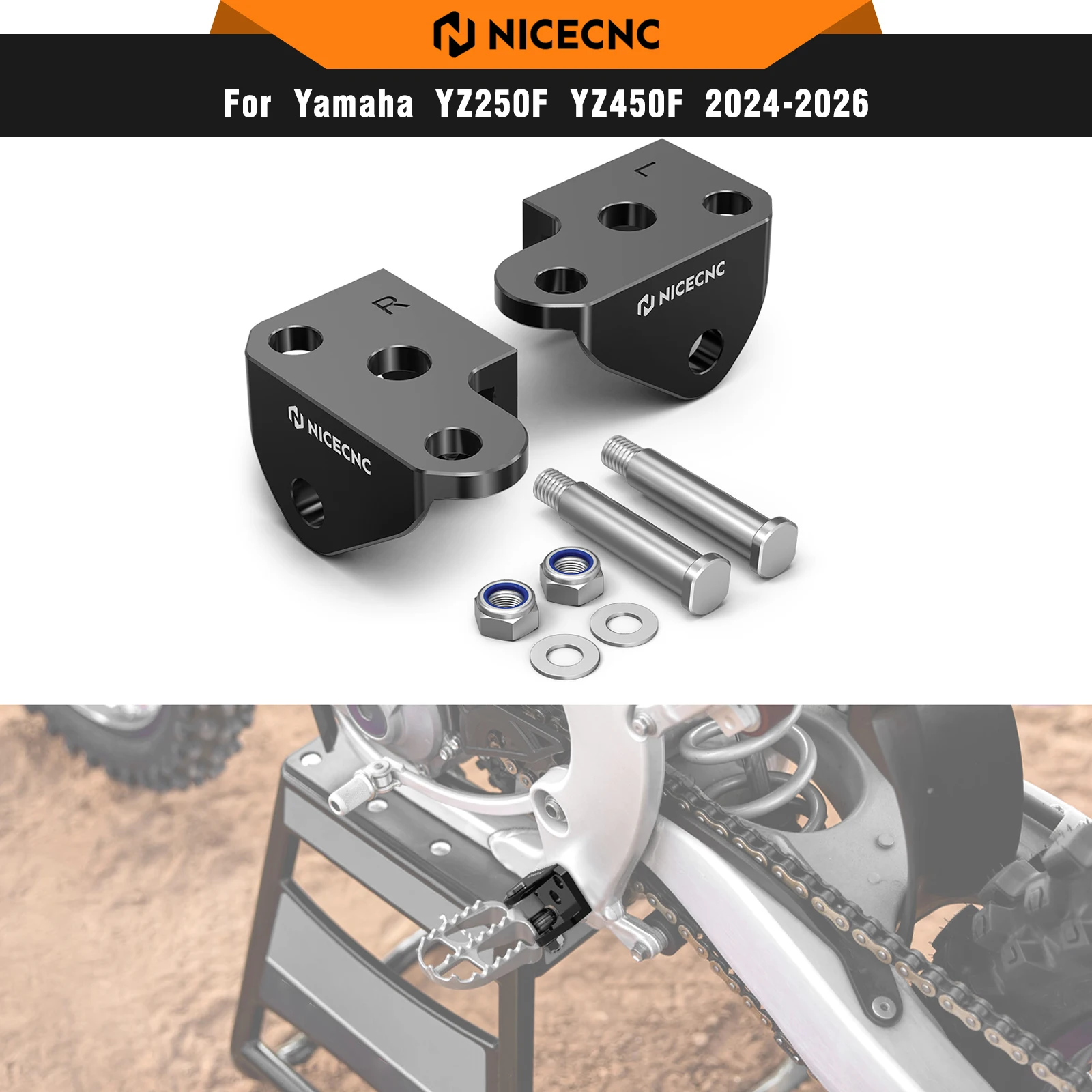 NICECNC For Yamaha YZ250F 2024-2026 YZ450F 2023-2026 YZ 250F 450F Offset Foot Peg Lowering Mount Brackets Motorcycle Accessories