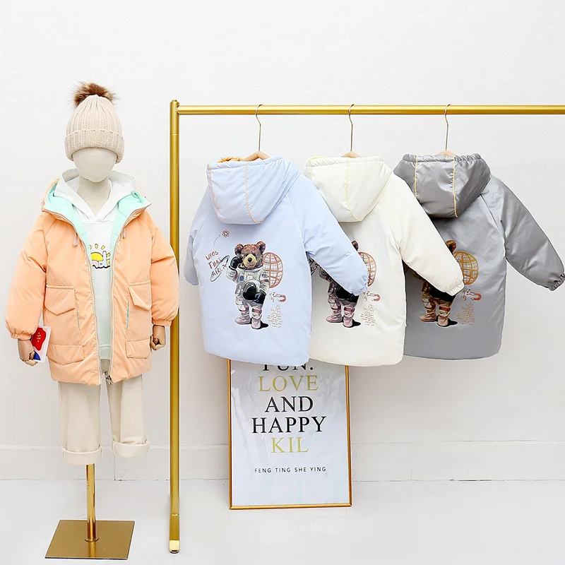 

Waterproof Boys Winter Reversible Girls Long Puffer Jackets Hooded Kids White Duck Down Coats Children Therme Outfits 2-10 Years