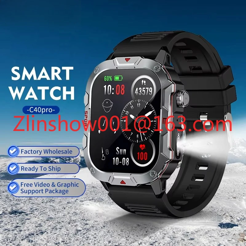 Flashlight Full Touch Screen BT Call Sleep Fitness Heart Rate Tracking Waterproof Sports Smartwatch for Men