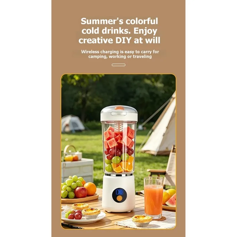 CKFAM-Portable USB Powered Juicer Cup 12-Blade With LCD Display, Outdoor Travel Juice Maker-Multi-Plug Options