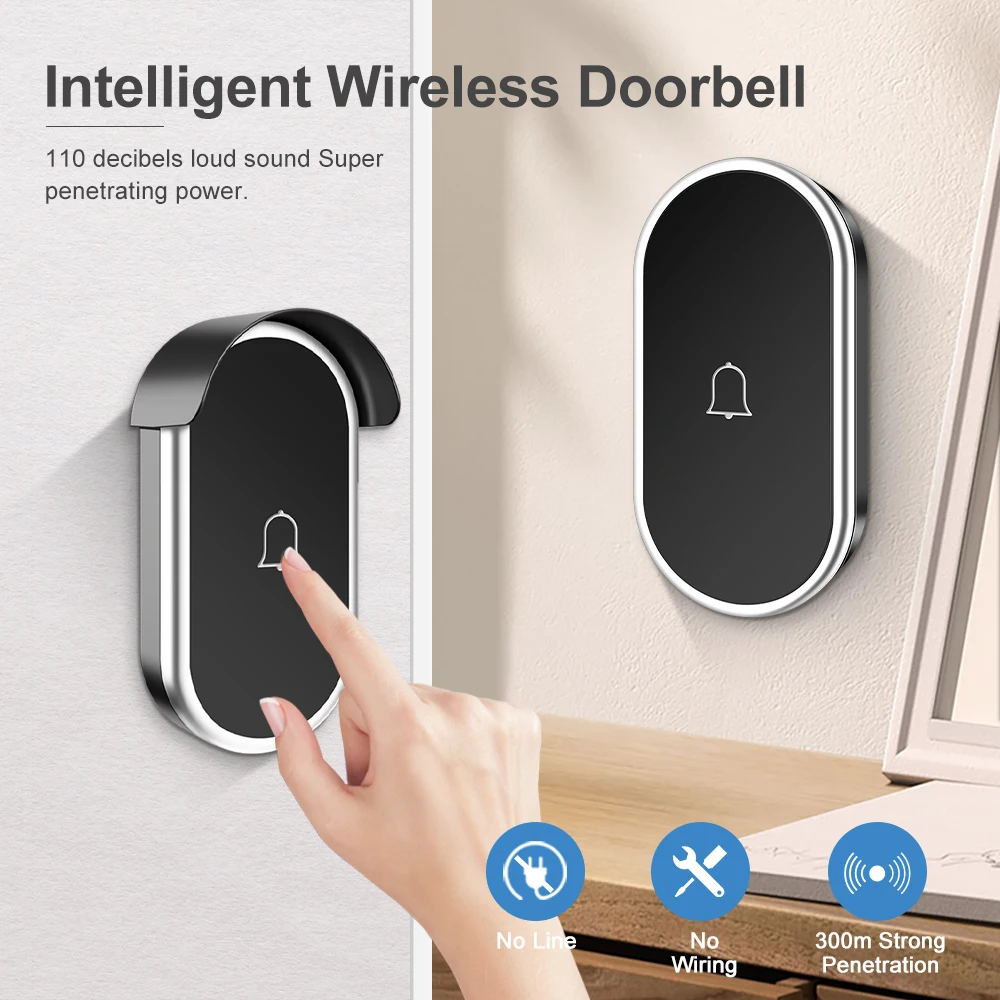 Wireless Doorbell Waterproof Comes With Door Bell Rain Cover Smart Home Door Bell 60 Songs Welcome Chime US EU UK Plug Optional
