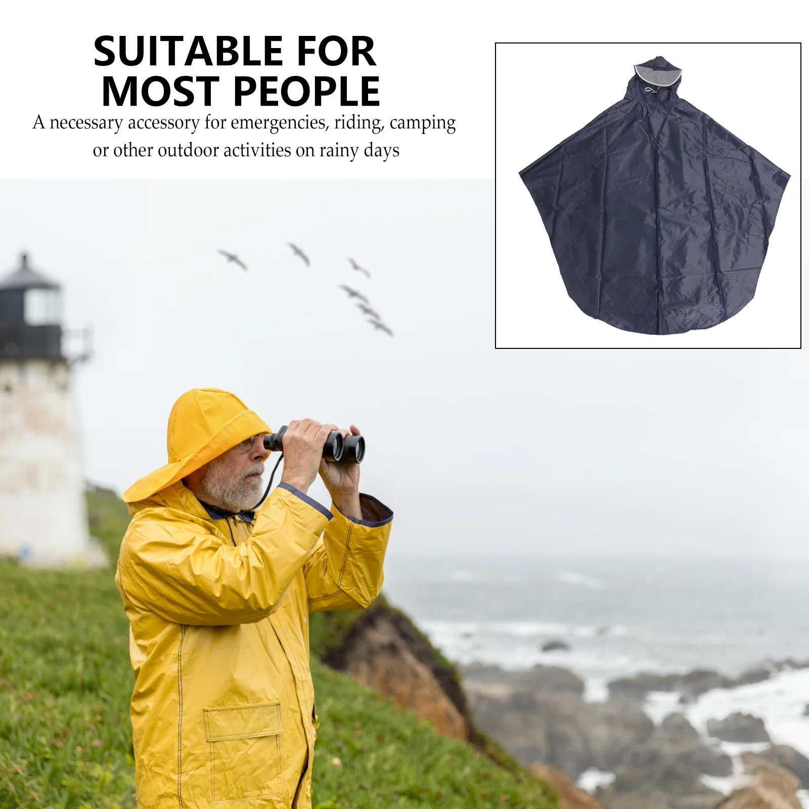 

Waterproof Raincoat Bicycle Scooter Windproof Reinforced Snap Buttons Drawstring Unisex Raincoats For Camping Emergency