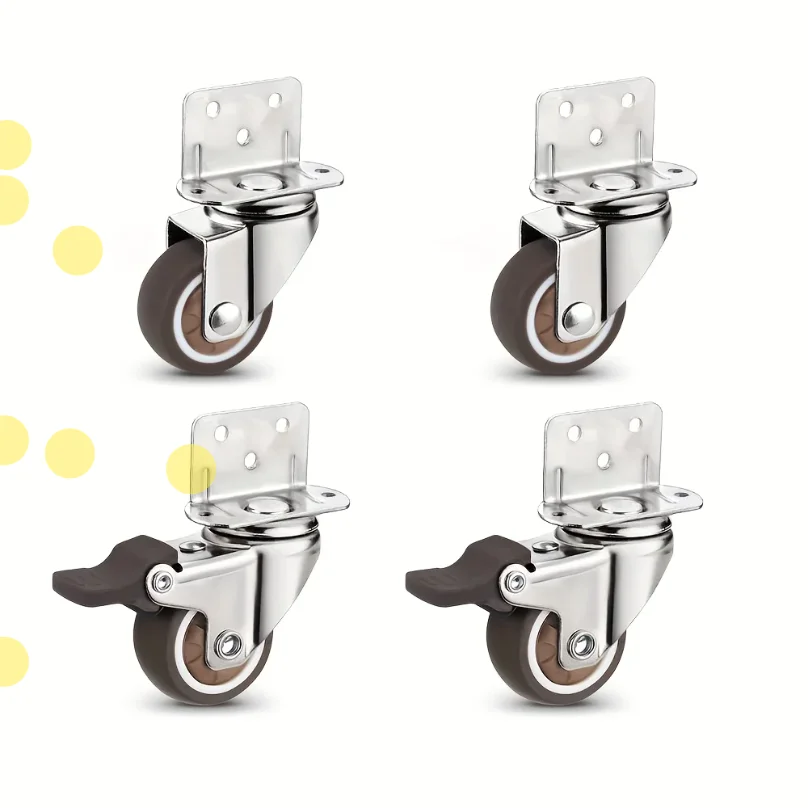 4 Pcs 1/1.25/1.5/2 inch L-Shaped Side Mount Caster Wheels Small Rubber Furniture Castors Swivel Cartwheels for Trolley Cabinet