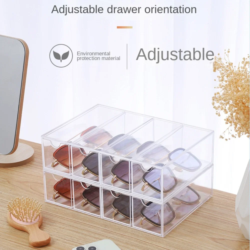 Multifunctional Acrylic Glasses Case Transparent Dustproof Storage Box Drawer Style 4 Layers Large Display Holder Sunglasses