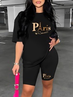 Women's summer PARIS Letter print loose size casual round neck short sleeved T-shirt shorts two-piece set