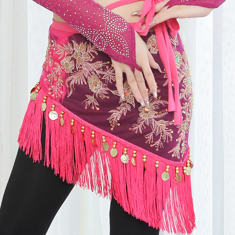 Belly Dance Hip Scarf Triangle Scarf Tassel Waist Seal Sequin Indian Dance Practice Waist Chain Party Women Dance Girl Costume