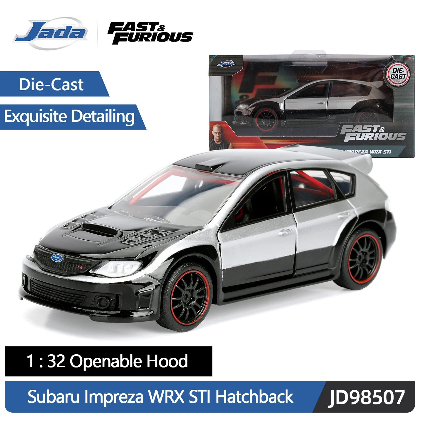 JADA Fast & Furious Subaru Impreza WRX STI Hatchback 1:32 Die-Cast Model - Iconic Hatchback Franchise with Opening Doors JD98507 view 2