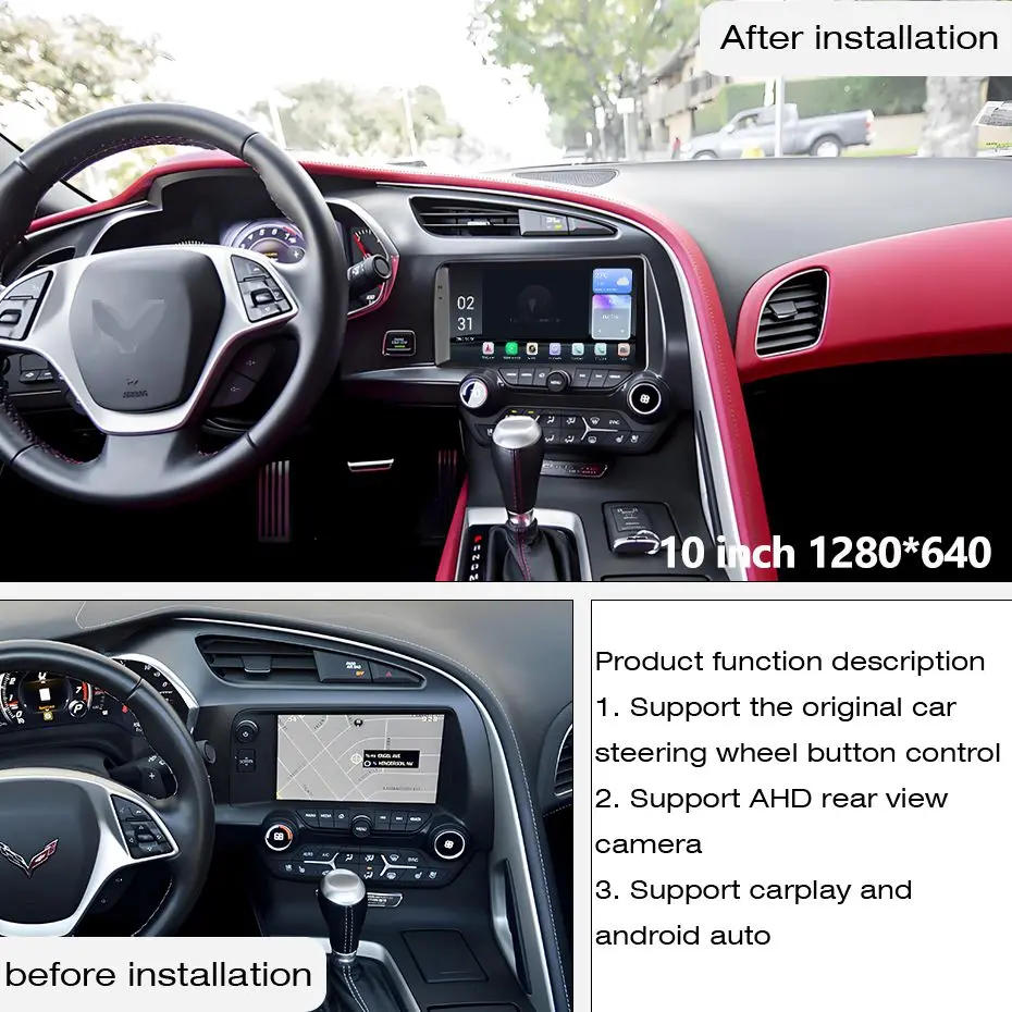 New Product 10-inch For Corvette C7 210-2019 supports Android Auto Wireless CarPlay and split-screen operation multimedia player