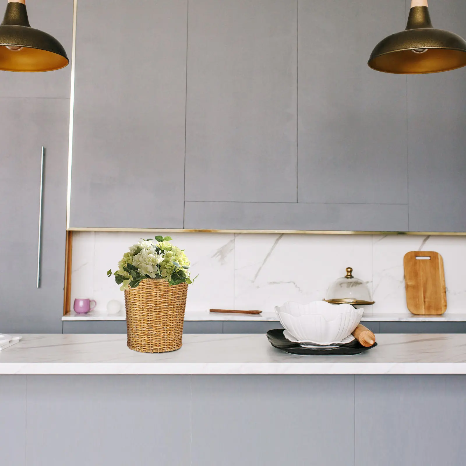 

Корзина для хранения из искусственного ротанга, круглая, с крышкой, органайзер для ванной и спальни, многофункциональный контейнер для бытовых мелочей