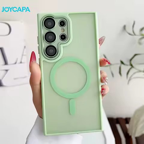 For Magsafe Matte Translucent Case For Samsung S25 Edge S24 S23 S22 Plus Ultra FE A56 A36 A26 Lens Metal Hard Protective Cover