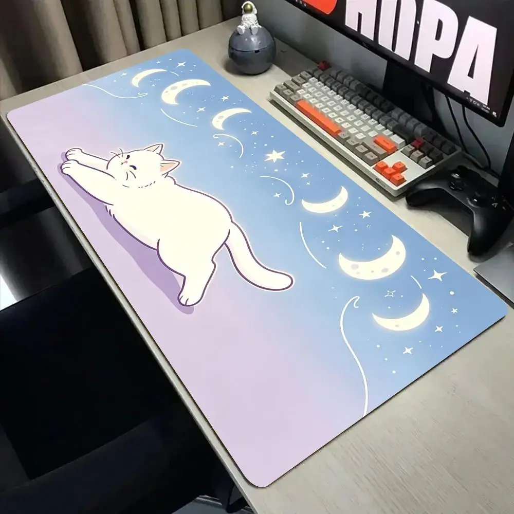 Dreamy starry sky and cat Mouse Pad Desk Mat with Stitched Edge XXL Mousepads Rubber Anti-slip Gamer Keyboard Rug Gaming Mats