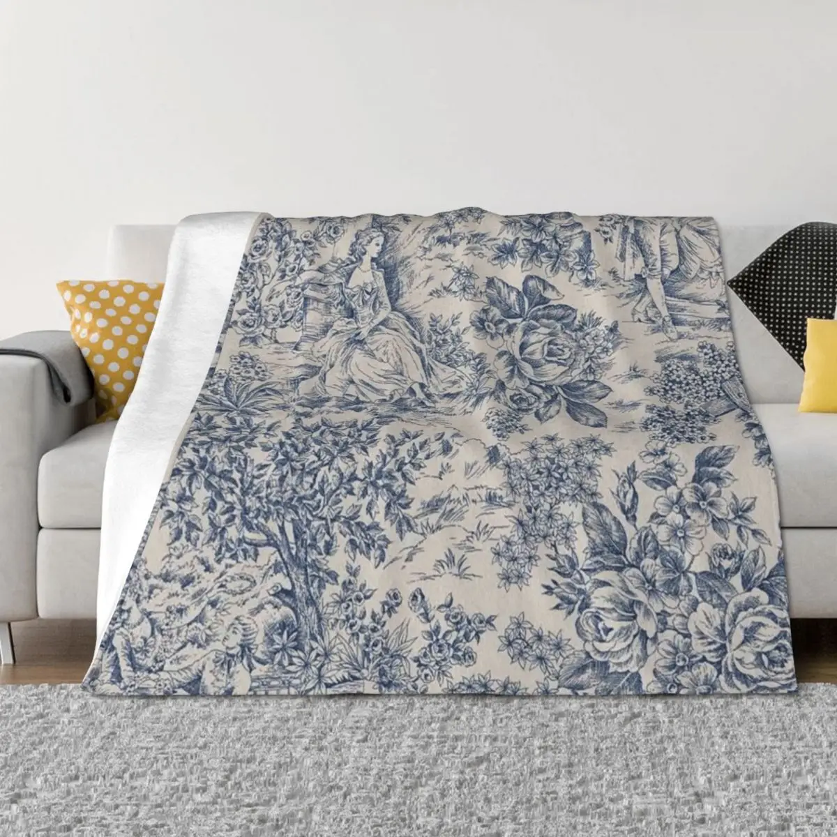 Blue Toile de Jouy Throw Blanket Weighted Sleeping Bag for winter Decorative Sofas Blankets