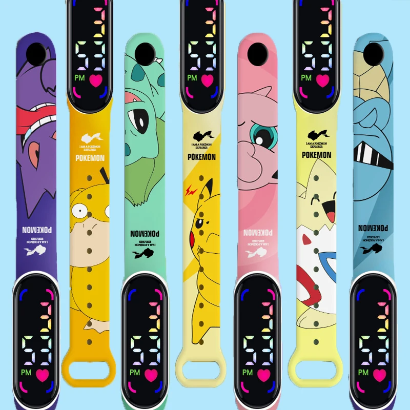 

Новые ремешки с принтом серии Pokemon, светодиодные электронные часы, милый Пикачу Генгар, водонепроницаемый браслет, часы для мальчиков и девочек, подарок на день рождения