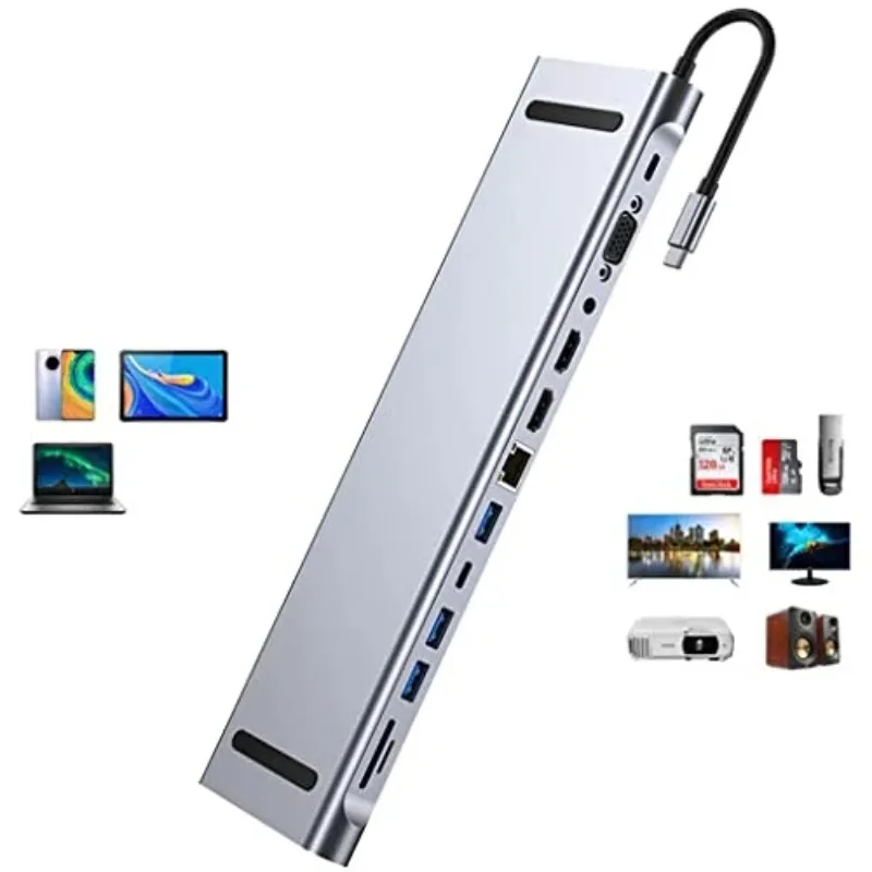 11/12-in-1Type C Dock USB C Hub 3.0 Splitter Multiport Adapter 4K RJ45 SD TF VGA HDMI-compatible For MacBook for iPad For Xiaomi