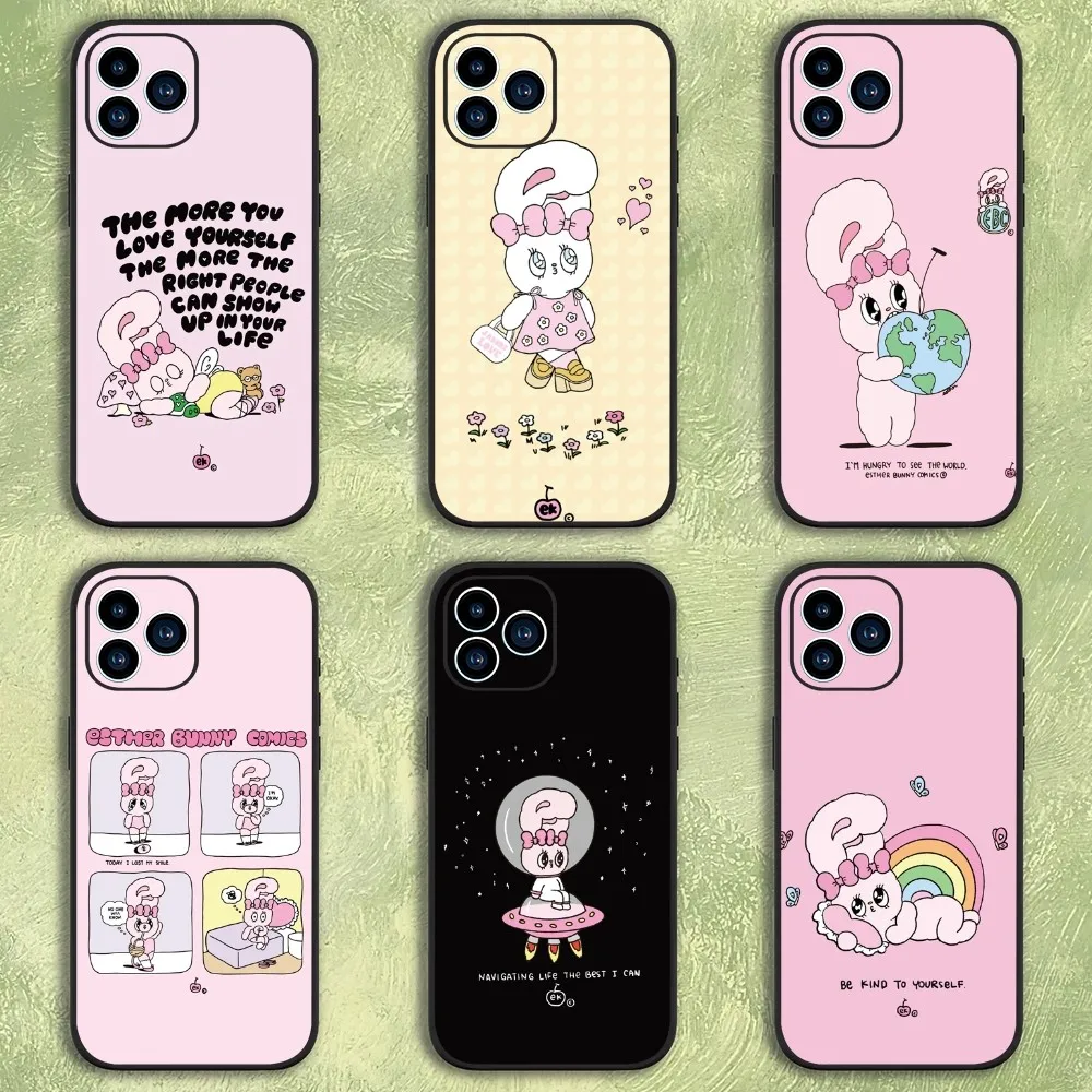 Kawaii E-Esther Bunny Phone Case For iphone15 14 13 12 11 Pro Max Mini X 7 8 Soft Case