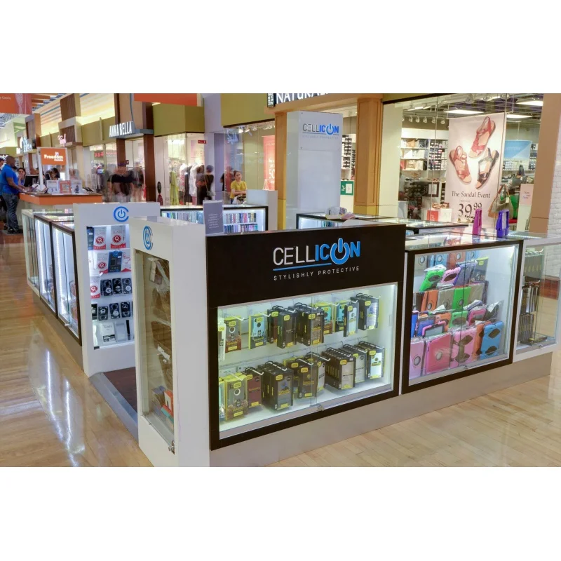 custom，Modern Phone Repair Station Phone Accessories Booth Stand with LED Lighting Phone Accessories Kiosk Showcase for Mall