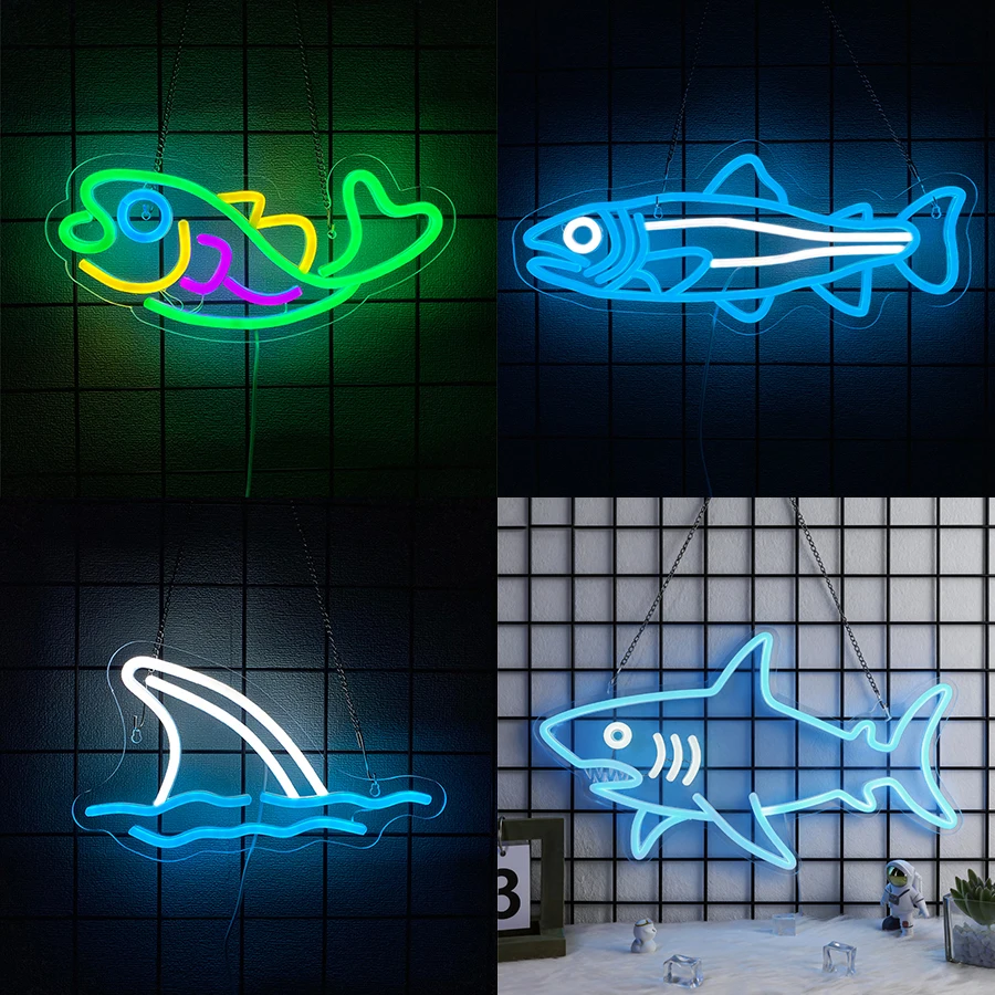 Aquarium Fish Restaurant - ป้ายไฟนีออนรูปปลาสำหรับตกแต่งผนัง, ป้ายไฟสำหรับตกแต่งร้านตกปลา, ห้องนอน, ห้องแมนเคฟ, บาร์, คลับ,