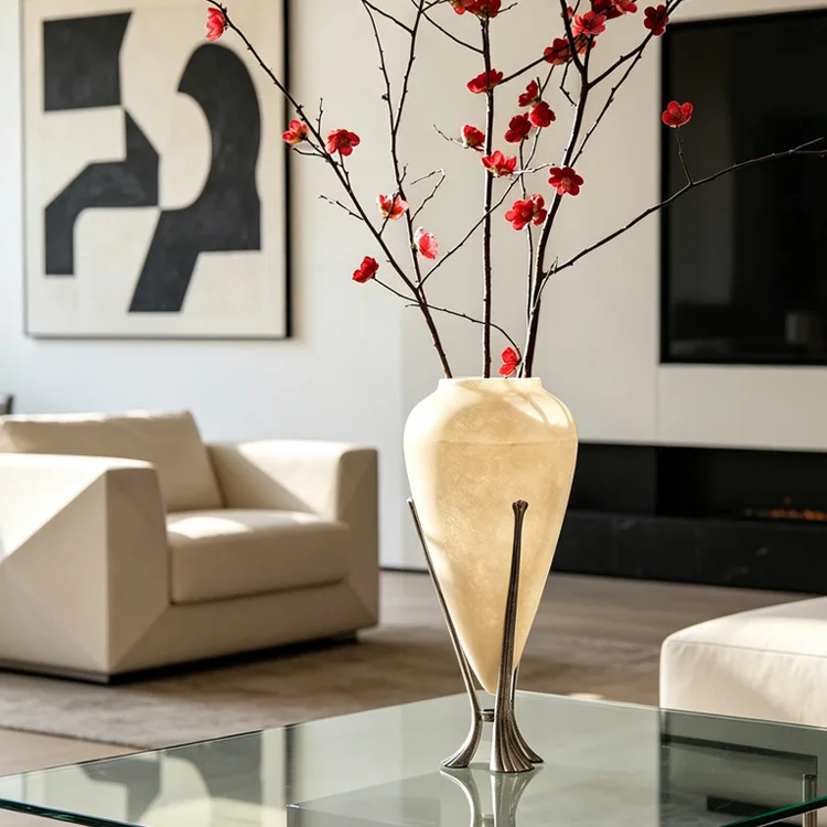 French retro creative bracket translucent fiberglass vase model room living room entrance flower arrangement artistic ornament