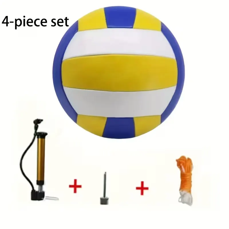 4-Piece Set of Durable Pvc Indoor and Outdoor Competition Volleyballs, Blue and Yellow Striped Design, Perfect for Competitive Games and Training. Durable Volleyballs (Includes One Volleyball + One Pump + One Net Bag + One Ball Needle), Ideal as a Gift for Christmas, Valentine's Day, Birthdays, and Father's Day