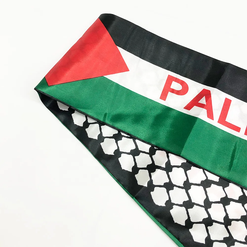 Flag bendera Palestina syal Kustom Hari Nasional Palestina 14*130cm syal cetak Satin bendera Palestina syal