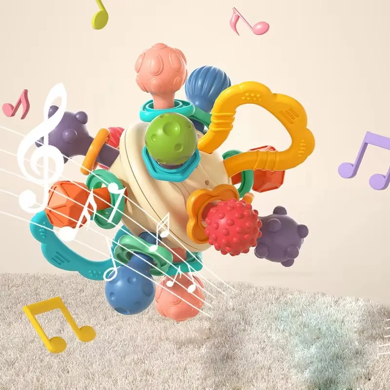 Jouets Montessori de Dentition pour Bébé, Hochet Sensoriel, à Mâcher, Cadeau pour Nouveau-né de 0 à 12 Mois