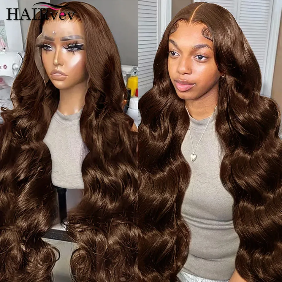 13x4 Chocolate Brown Lace Front Wig 100% Brazilian Human Hair Brown 13x6 Transparent Lace Frontal Wigs For Women Pre Plucked