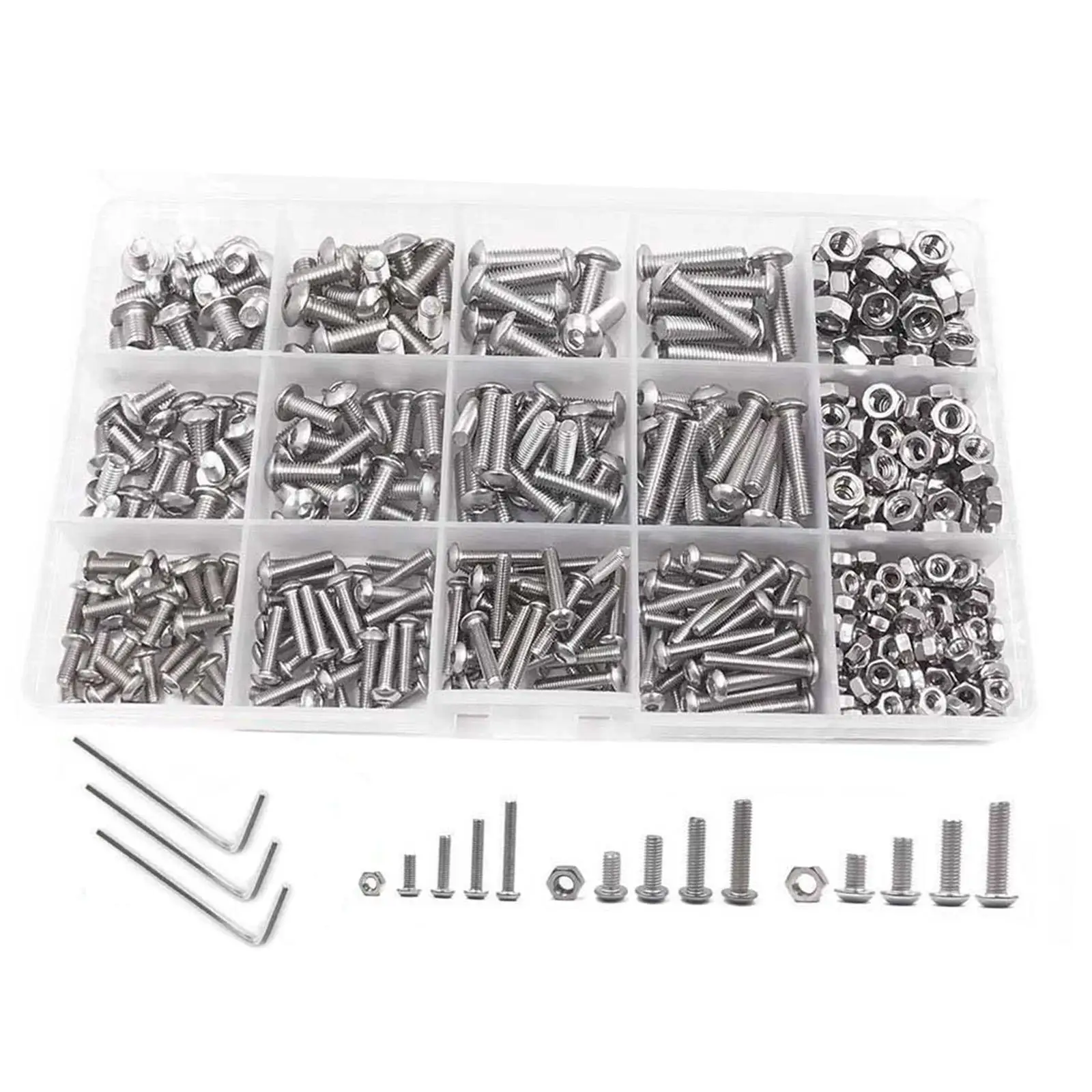 500Pcs Socket Caps Head Screws Set with Box Rustproof Fasteners Hardware Bolt and Nut 3 M5 for Furniture Repair