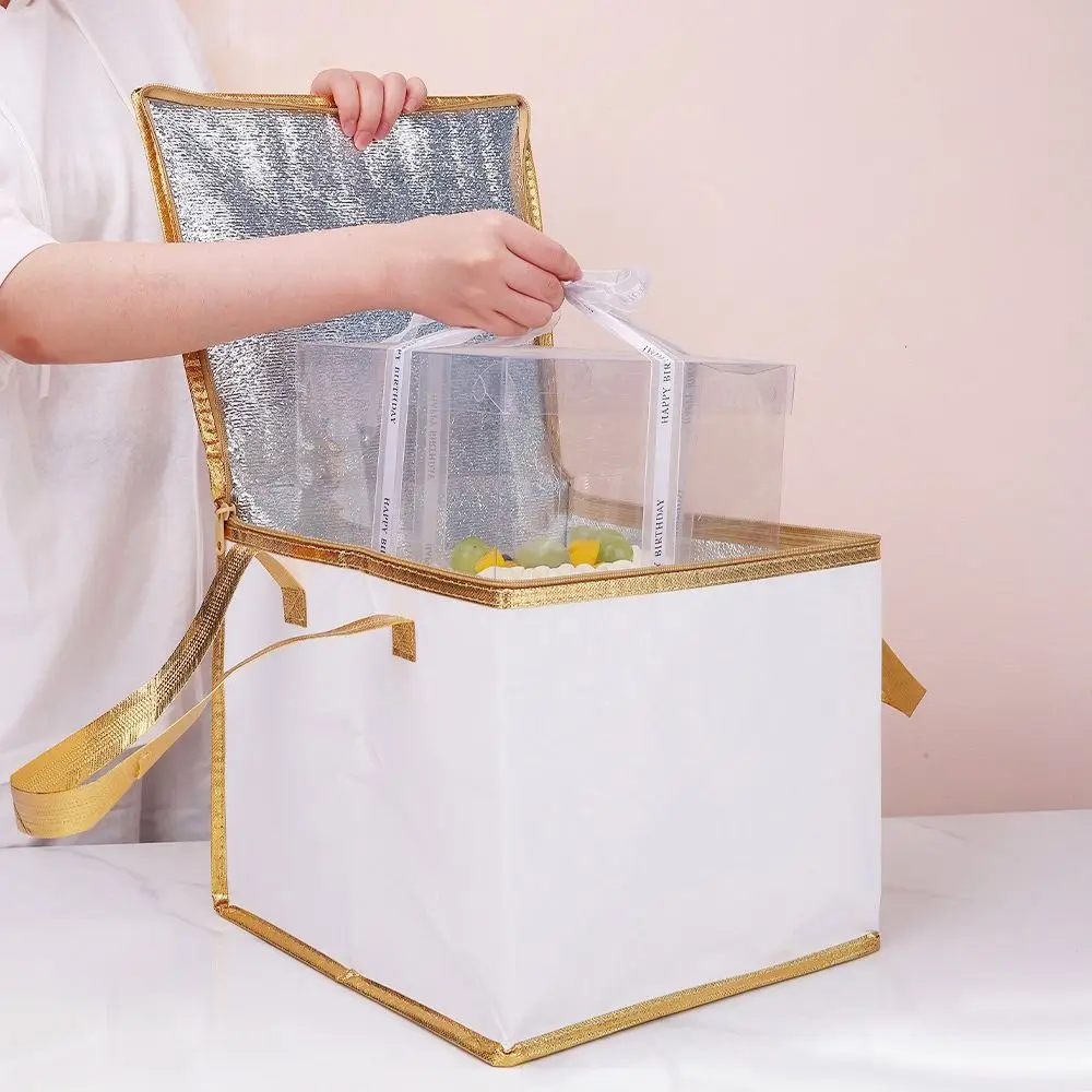 New Reusable Aluminum Foil Tote Bag Zipper White Thermal Pizza Insulated Bag Lunch Bag Picnic Cake Fruit Drink Refrigeration