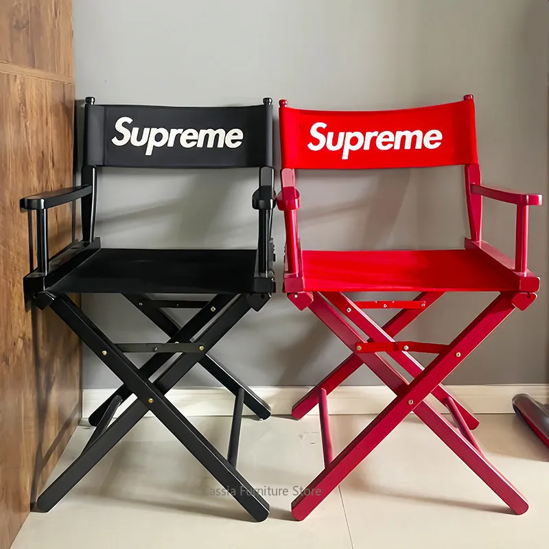 Sup Style Solid Wood Director‘s Chair, Foldable Canvas Backrest Seat with Natural Wood Armrests, Portable Beach Fishing Stool