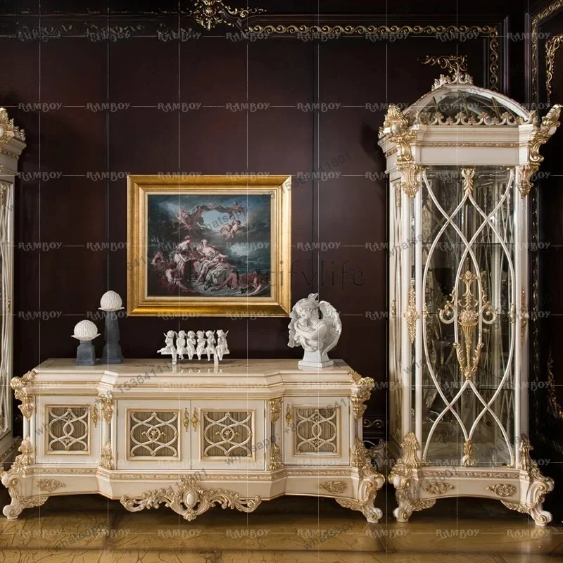 LL  Luxury Gold-Painted Living Room TV Combine-Unit Floor Cabinet European High-End Furniture