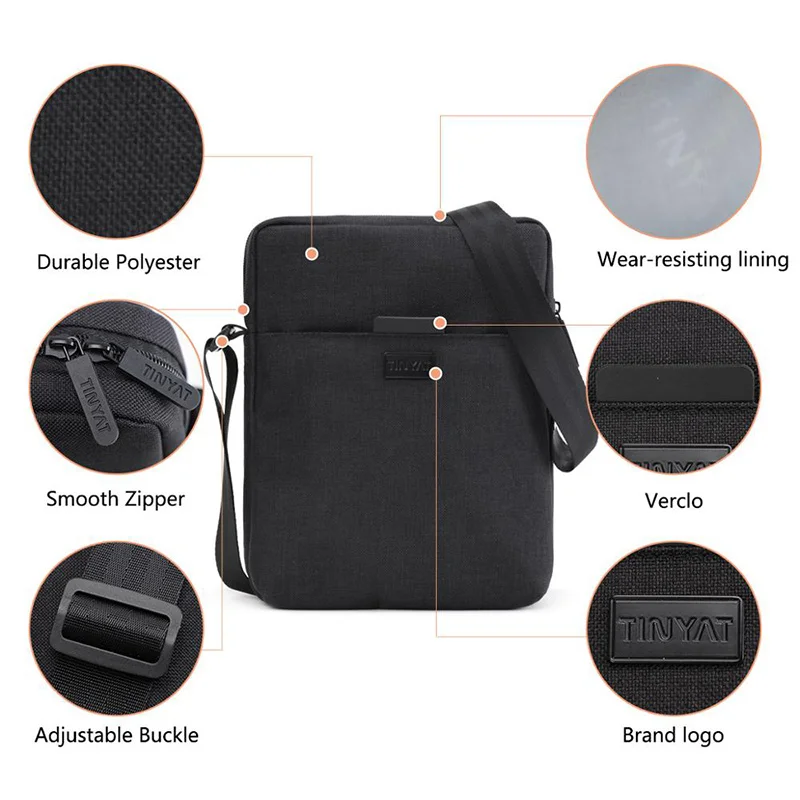 Bolso de hombro de lona ligera para hombre, bandolera informal impermeable para Ipad de 7,9 ', 0,13 kg