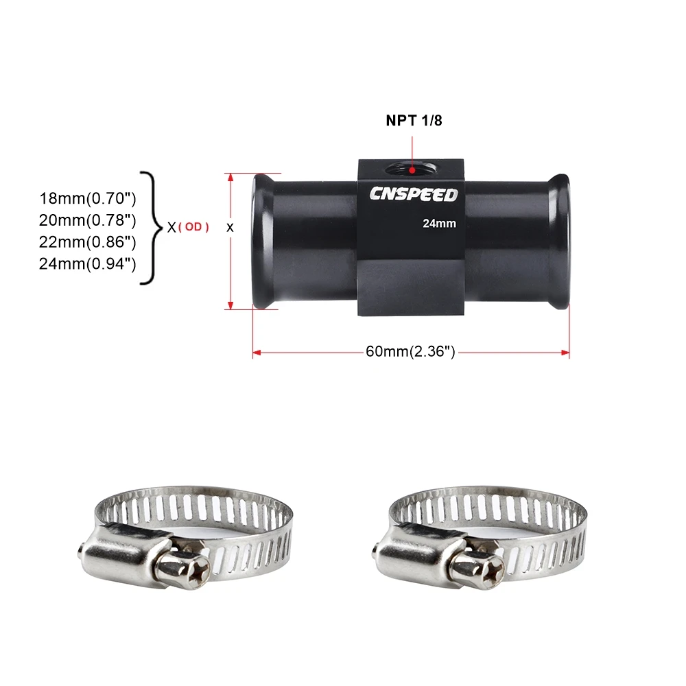 18mm 20mm 22mm 24mm 1/8 Npt Hose Adapter Water Temp Joint Pipe Sensor Aluminum Black Water Temp Gauge Radiator Temperature