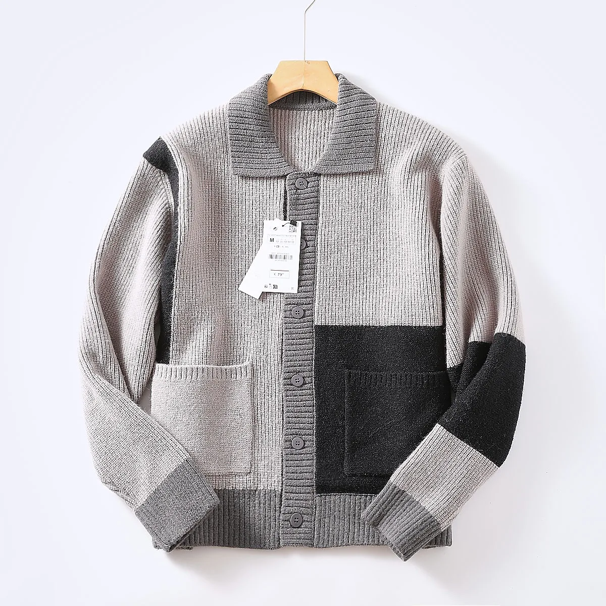 

Осень 2023, новый американский ретро свитер с длинными рукавами и лацканами, цветной свитер, мужская мода, свободный повседневный кардиган с двойными карманами, свитер