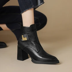 Nuovi stivali da donna autunno/inverno scarpe in vera pelle per donna scarpe a punta con tacco grosso tacco alto stivali moderni scarpe con plateau