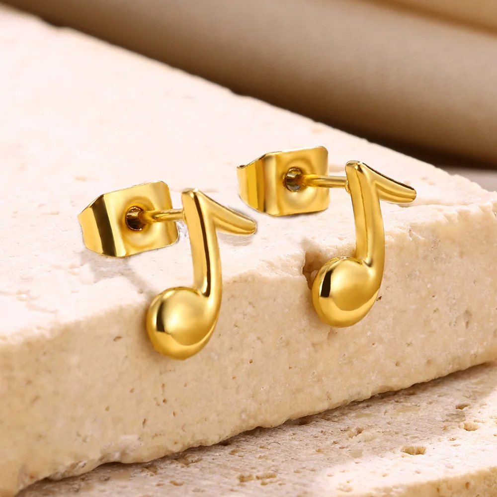10pcs Minimalist Stainless Steel Music Symbol Stud Earrings for Women Gold Color Geometric Earrings Christmas Party Jewelry Gift