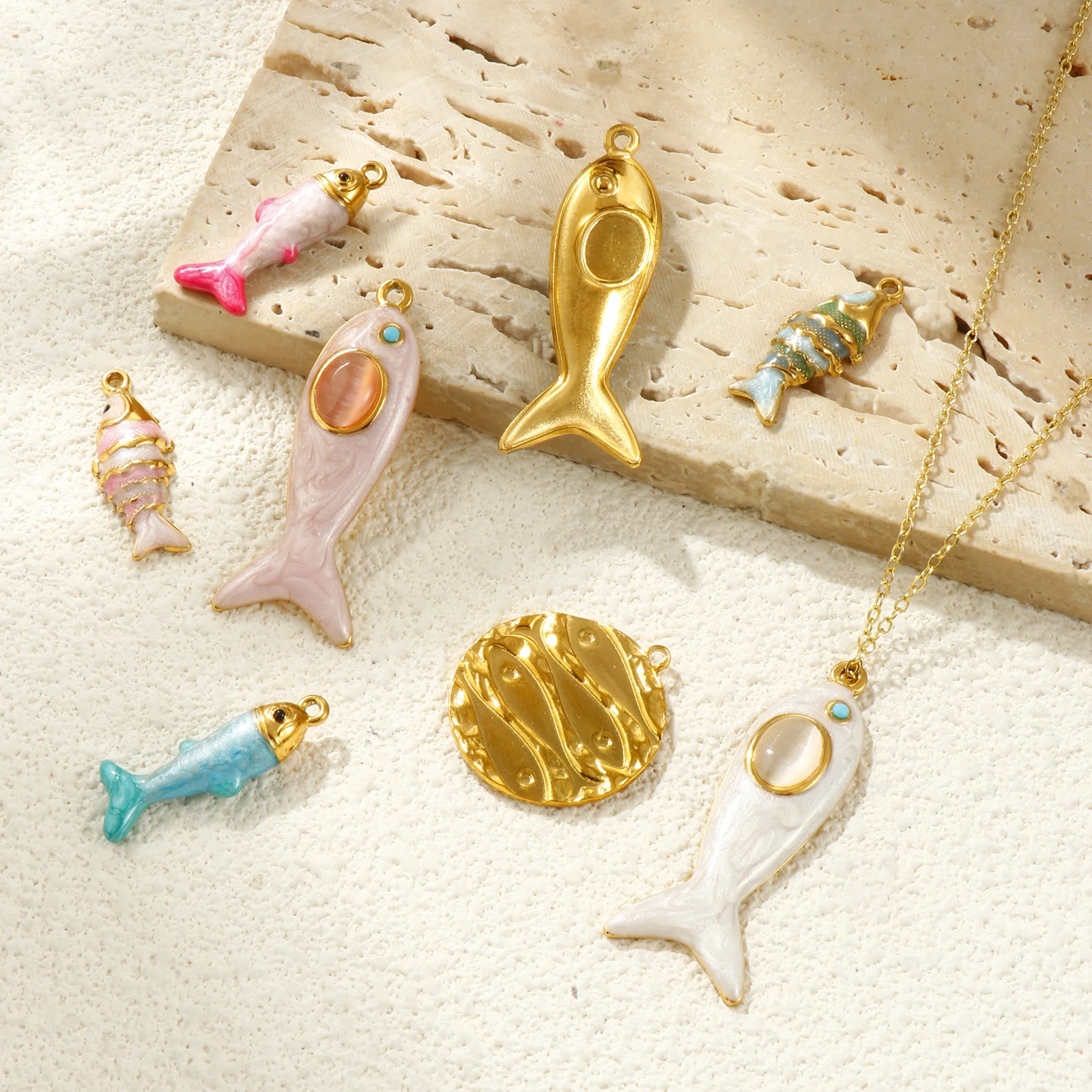 2 PCs Ocean Charms 18K Gold Plated Enamel Fish Shaped 304 Stainless Steel Pendant For DIY Necklace Jewelry Making Findings image 5