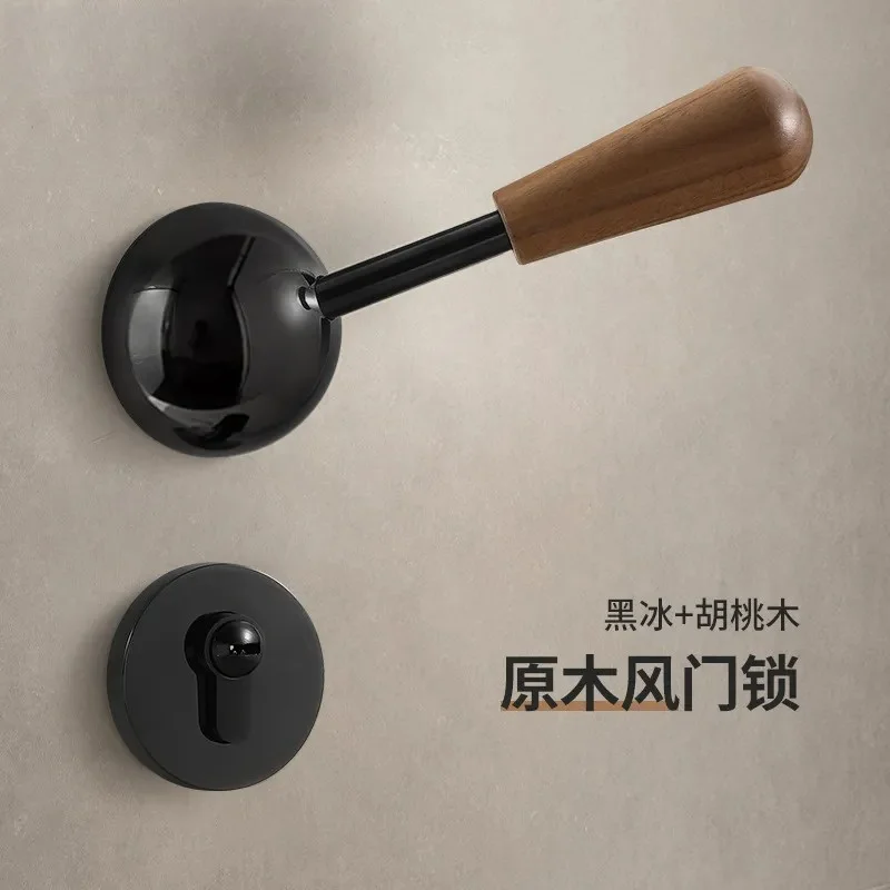 Italian Minimalist Bedroom Door Lock Indoor Magnetic Mute Room Door Lock Household Split Walnut Door Handle