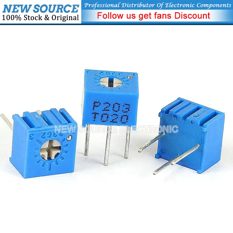 10pcs 3362P Series Resistance 101 201 501 102 202 502 103 Trimpo Trimmer Potentiometer 3362 500R 1K 2K 5K 10K 20K 50K 100K