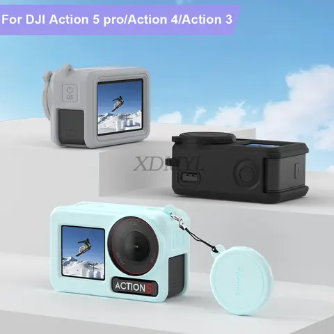 Silicone Protective Case Anti-Lost Lanyard For DJI Action 5 Pro/Action 4/3 Lens Cap Full Protector Cover Camera Accessories